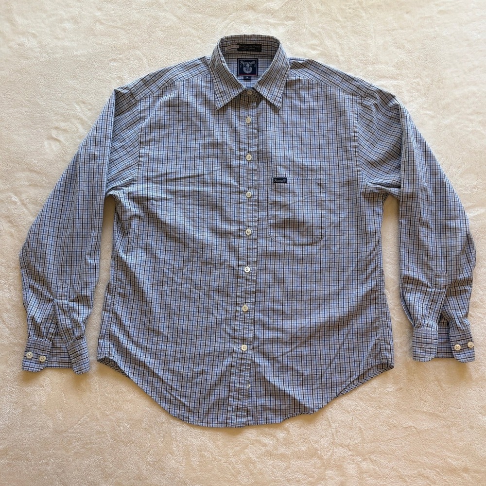 Faconnable Blue Plaid Button Down Shirt Mens Medium Fair